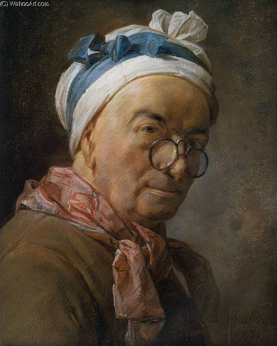 Order Oil Painting Replica Self portrait with glasses by Jean-Baptiste Simeon Chardin (1699-1779, France) | ArtsDot.com