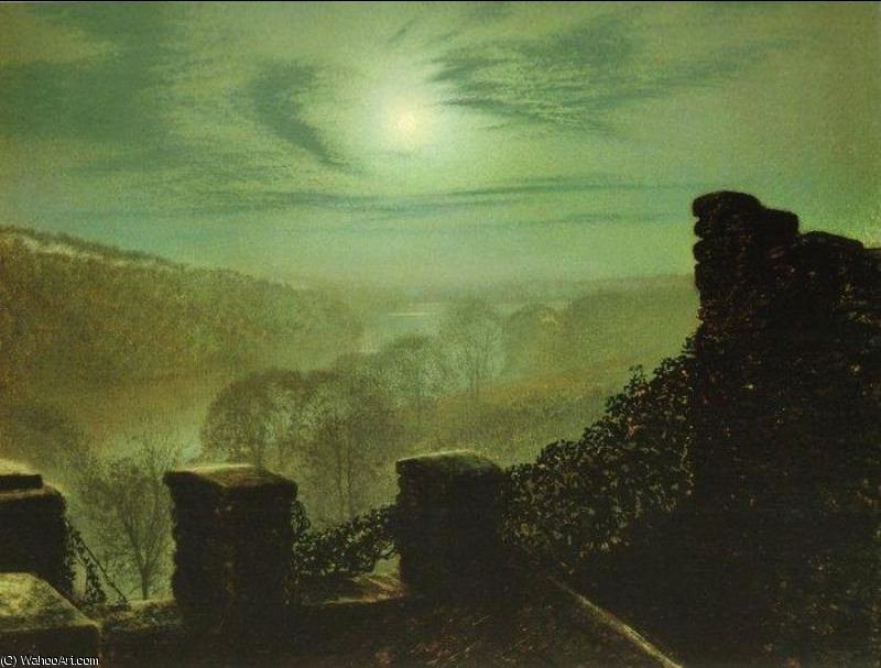 Order Art Reproductions Full Moon behind Cirrus Cloud from the Roundhay Park Castle Battlements by John Atkinson Grimshaw (1836-1893, United Kingdom) | ArtsDot.com