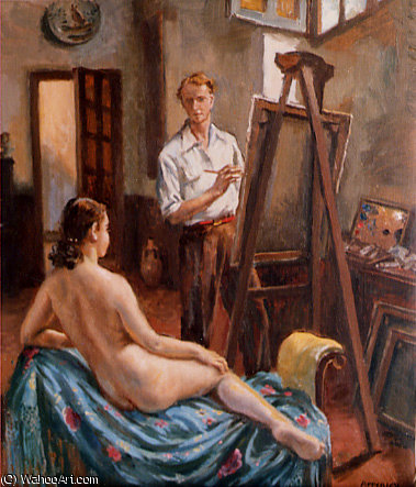 Order Oil Painting Replica pintor y modelo by Jorge Apperley (George Owen Wynne Apperley) (Inspired By) (1884-1960, United Kingdom) | ArtsDot.com