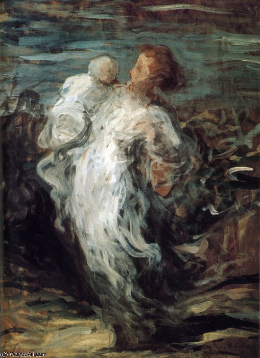 Order Paintings Reproductions Femme portant un enfant, huile sur toile Woman carrying a child, oils on fabric by Honoré Daumier (1808-1879, France) | ArtsDot.com