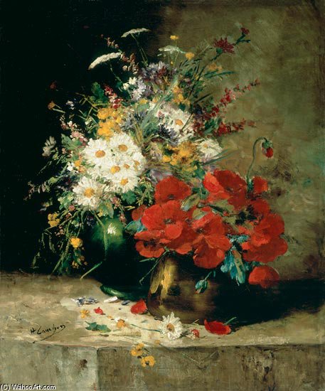 Order Oil Painting Replica Still Life With Corn Poppy by Eugene Henri Cauchois (1850-1911, France) | ArtsDot.com