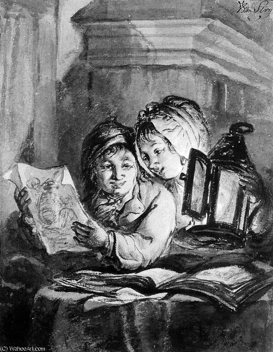 Buy Museum Art Reproductions Boy and girl looking at drawings Sun by Abraham Van Strij (1753-1826, Netherlands) | ArtsDot.com