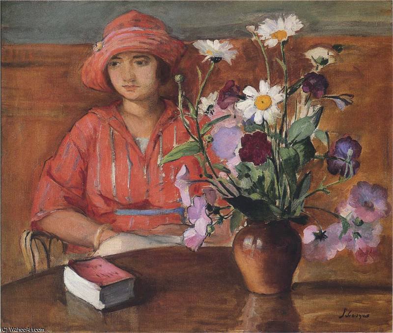 Order Oil Painting Replica Young Girl with Flowers by Henri Lebasque (1865-1937, France) | ArtsDot.com