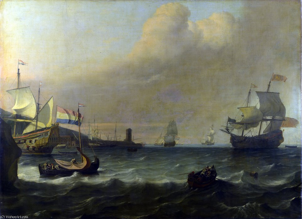 Buy Museum Art Reproductions Dutch Men-of-war entering a Mediterranean Port by Ludolf Backhuysen I (1630-1708, Germany) | ArtsDot.com