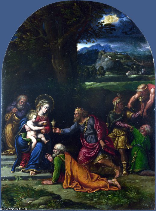 Order Oil Painting Replica The Adoration of the Kings by Girolamo Da Carpi (1501-1556, Italy) | ArtsDot.com