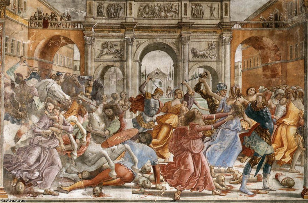 Buy Museum Art Reproductions 1.leftt wall - Slaughter of the Innocents by Domenico Ghirlandaio (1449-1494, Italy) | ArtsDot.com