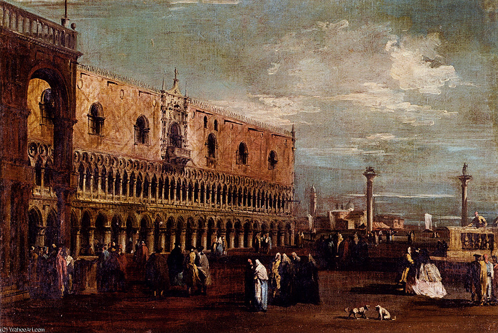 Order Oil Painting Replica A View of the Piazzetta_Looking South with the Palazzo Ducale by Francesco Lazzaro Guardi (1712-1793, Italy) | ArtsDot.com