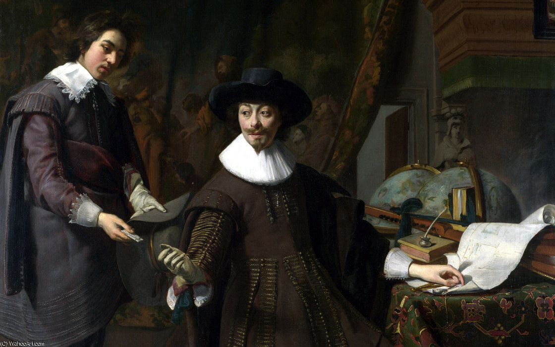 Order Paintings Reproductions Portrait of Constantijn Huygens and his by Thomas De Keyser (1596-1667, Netherlands) | ArtsDot.com