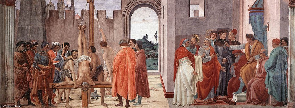 Buy Museum Art Reproductions Cappella Brancacci-Disputation with Simon Magus and Crucifixion of Peter by Filippino Lippi (1457-1504, Italy) | ArtsDot.com