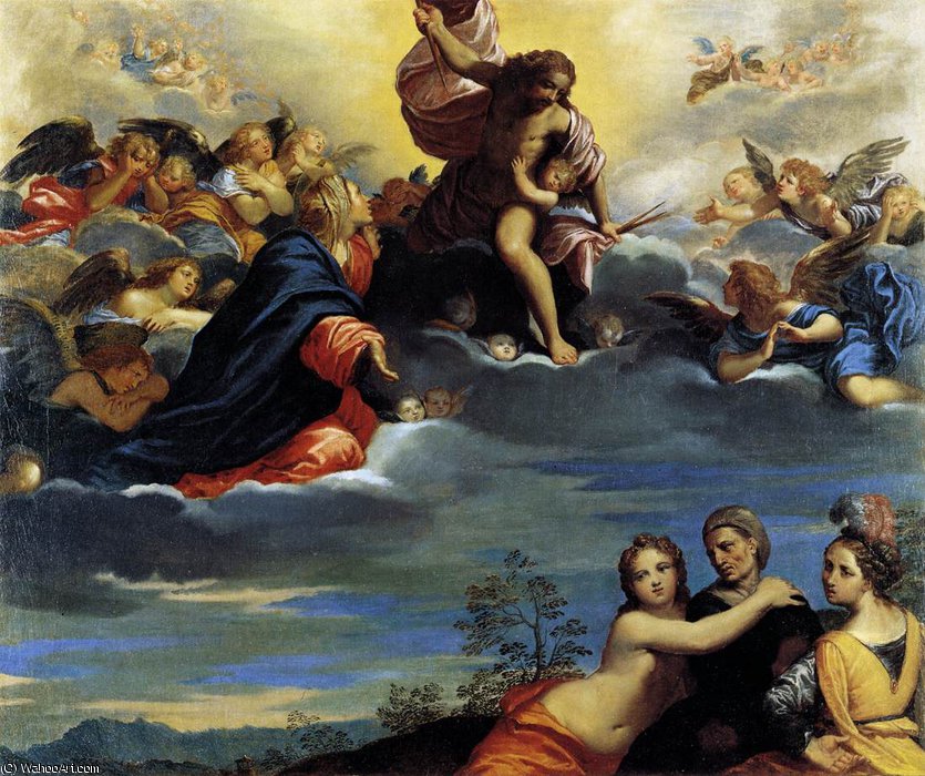 Order Paintings Reproductions Virigin and Angels Imploring Christ not to Punish Lust, Avarice, and Pride by Ippolito Scarsella (Scarsellino) (1550-1620, Italy) | ArtsDot.com