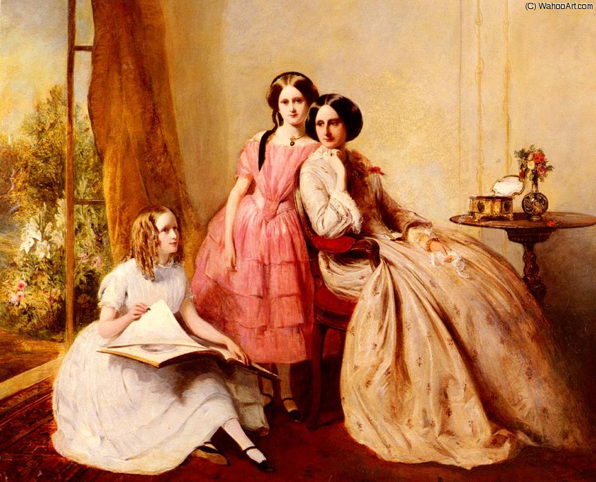 Order Oil Painting Replica A portrait of two girls with their governess by Abraham Solomon (1823-1862, United Kingdom) | ArtsDot.com