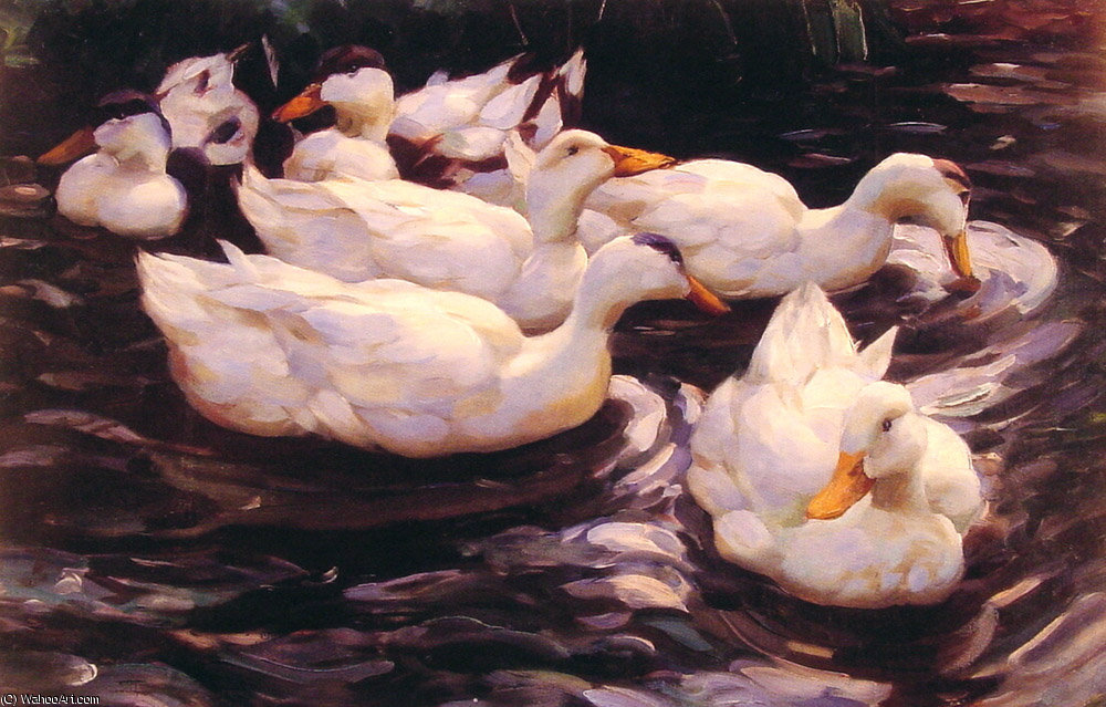 Order Artwork Replica Six Ducks in the Pond by Alexander Max Koeste (1864-1932, Germany) | ArtsDot.com