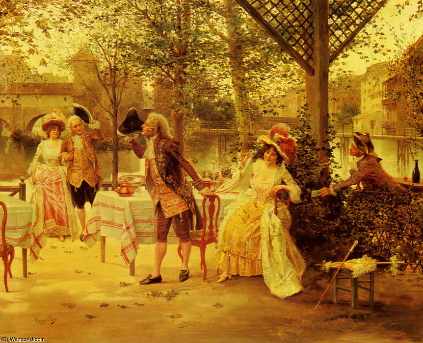 Order Art Reproductions A cafe by the river by Alonso Perez (1881-1914, Spain) | ArtsDot.com