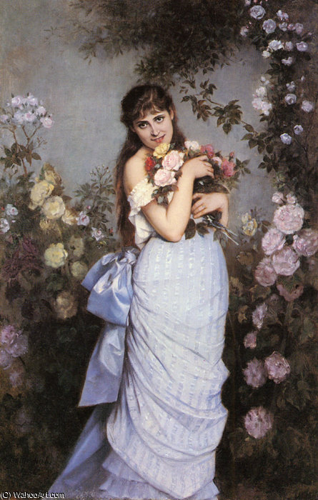 Buy Museum Art Reproductions A young woman in a rose garden by Auguste Toulmouche (1829-1890, France) | ArtsDot.com