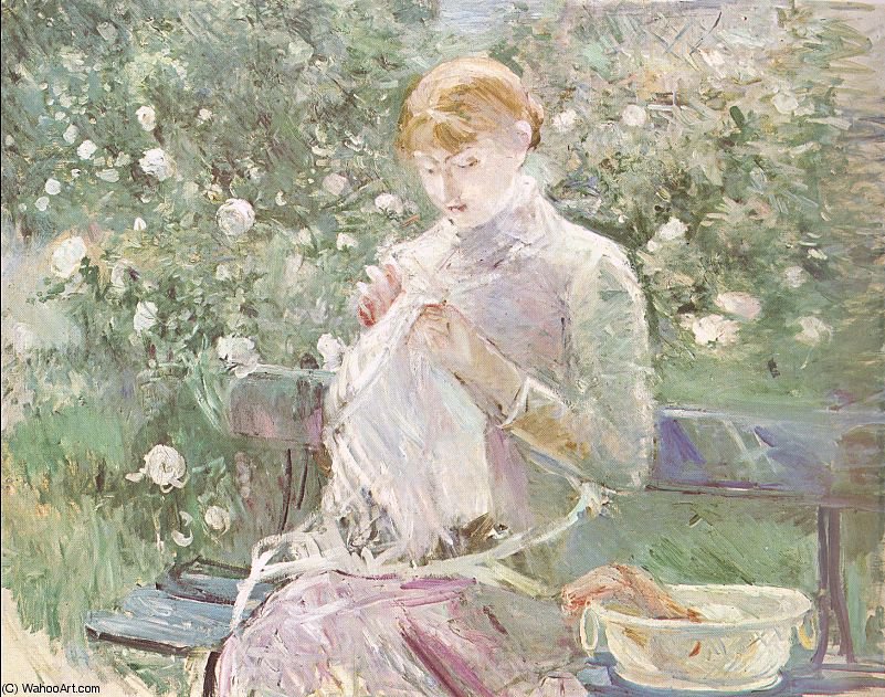 Buy Museum Art Reproductions Young Woman Sewing in a Garden by Berthe Morisot (1841-1895, France) | ArtsDot.com