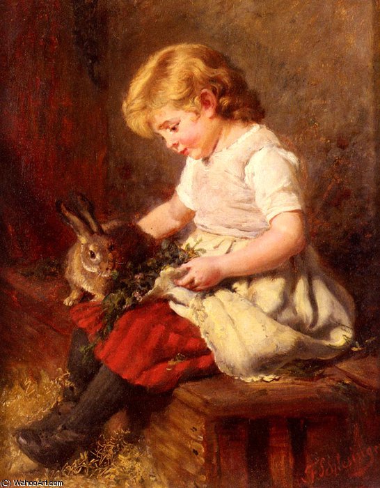 Order Paintings Reproductions The pet rabbit by Felix Schlesinger (1833-1910, Germany) | ArtsDot.com