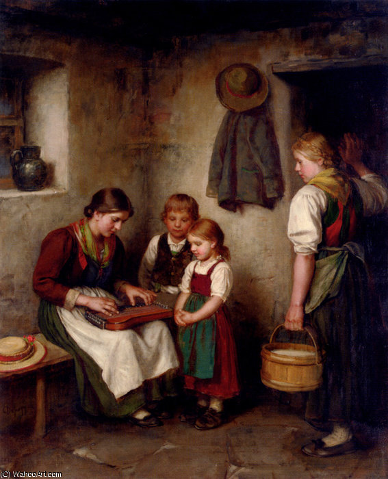 Order Oil Painting Replica The music lesson by Franz Von Defregger (1835-1921, Austria) | ArtsDot.com