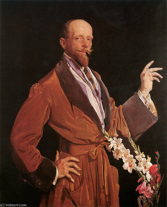 Order Paintings Reproductions Self Portrait with Gladioli by George Washington Lambert (1873-1930, Russia) | ArtsDot.com