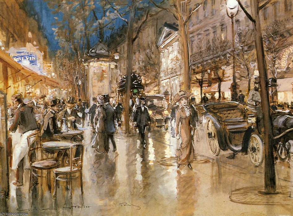 Order Paintings Reproductions Evening on a parisian boulevard by Georges Stein (1818-1890, France) | ArtsDot.com
