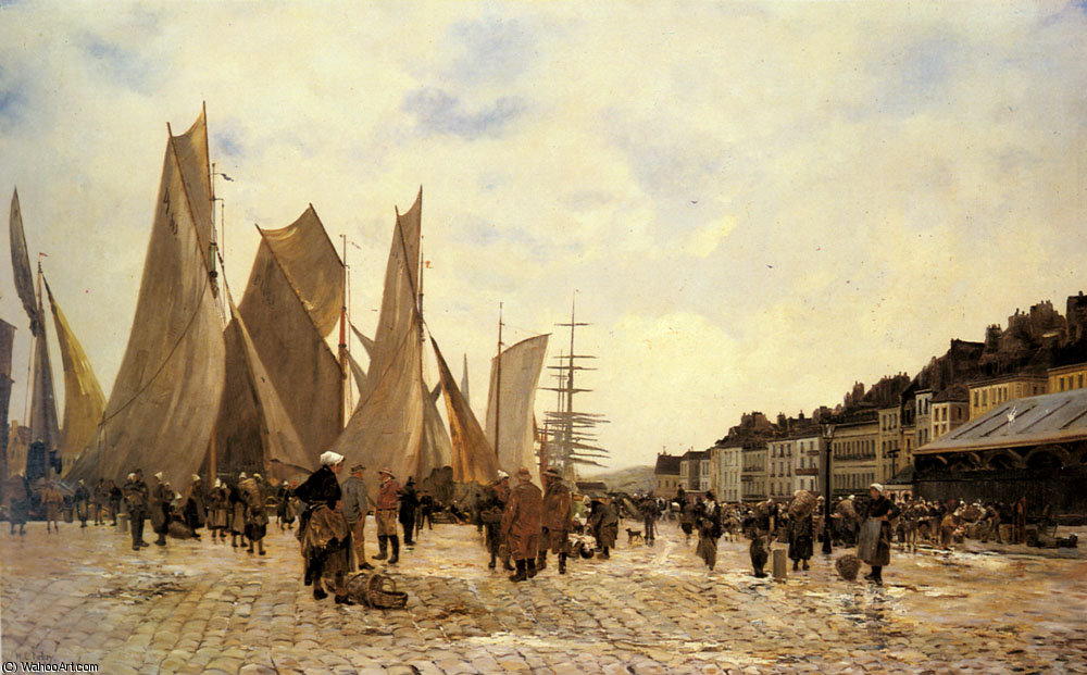 Order Oil Painting Replica the docks at dieppe by Hippolyte Camille Delpy (1842-1910, France) | ArtsDot.com