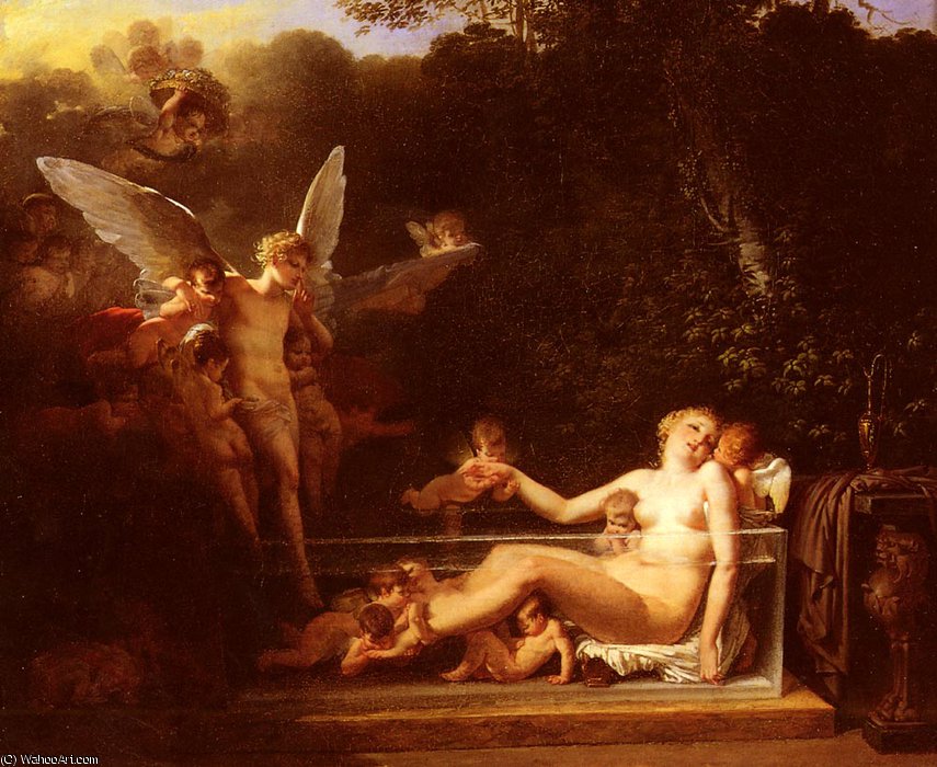 Order Oil Painting Replica Une Nymphe Au Bain, Environnee D-Amours by Jean Baptiste Mallet (1759-1835, France) | ArtsDot.com