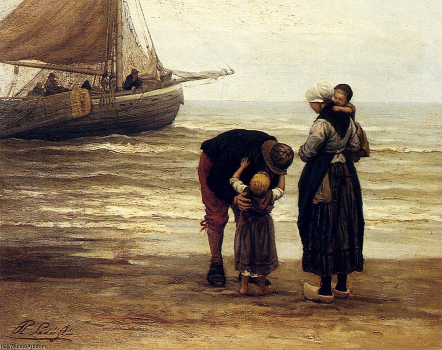 Order Paintings Reproductions A fishermans goodbye by Philippe Lodowyck Jacob Sadee (1837-1904, Netherlands) | ArtsDot.com
