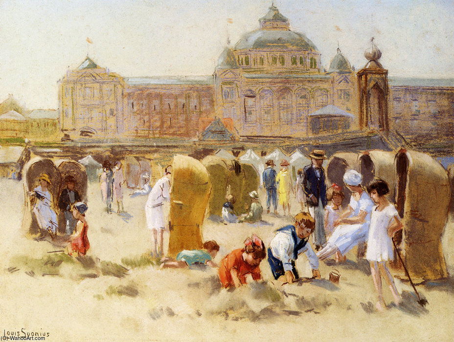 Order Oil Painting Replica Soonius louis beach fun at scheveningen by Raffaelo Sorbi (1844-1931, Italy) | ArtsDot.com