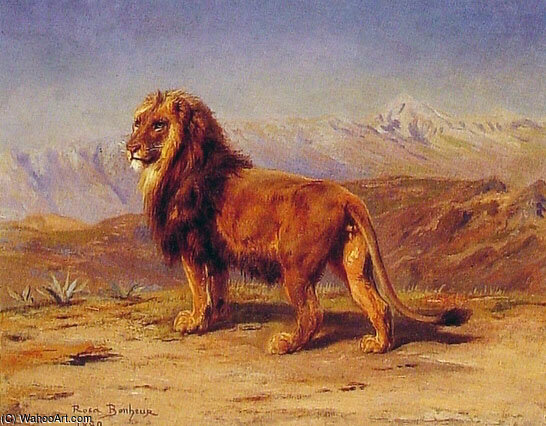 Order Art Reproductions Lion in a Landscape by Rosa Bonheur (1822-1899, France) | ArtsDot.com