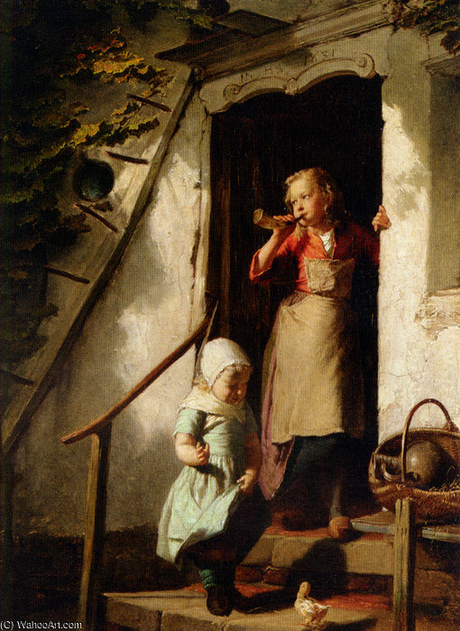 Order Art Reproductions Feeding the Chicks by Theodore Gerard (1829-1895, Belgium) | ArtsDot.com