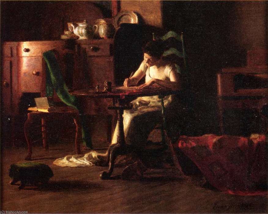 Order Oil Painting Replica Woman Writing at a Table by Thomas Pollock Anshutz (1851-1912, United States) | ArtsDot.com