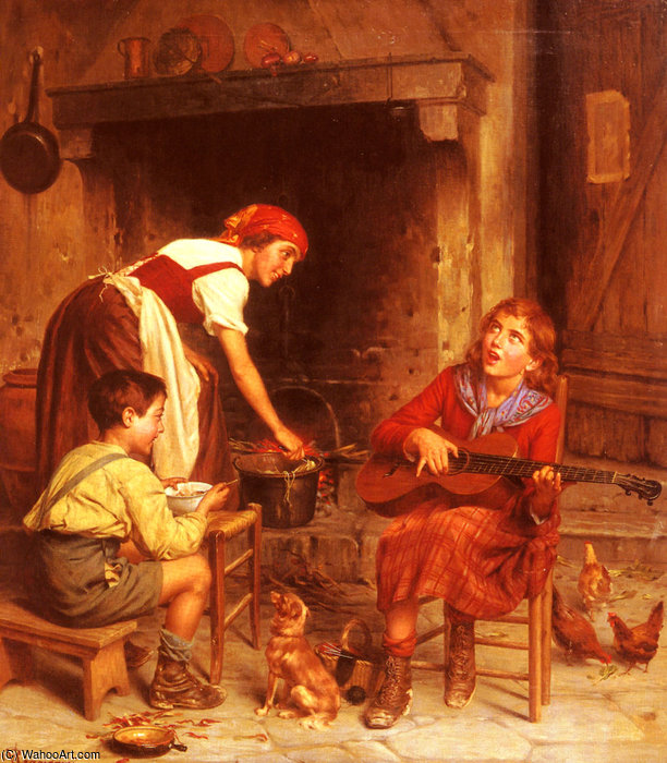 Order Paintings Reproductions Serenading the Family by Vittorio Reggianini (1855-1938, Italy) | ArtsDot.com