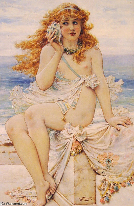 Order Oil Painting Replica Nymph with Conch Shell by William Stephen Coleman (1829-1904, United Kingdom) | ArtsDot.com