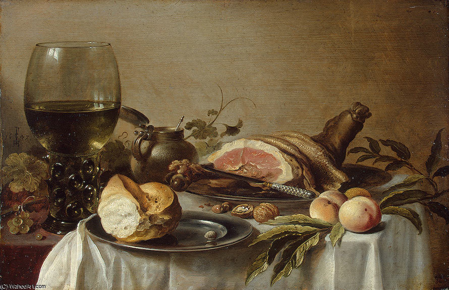 Order Art Reproductions P. Breakfast with ham, Eremitaget, 1647 by Pieter Claesz (1597-1660) | ArtsDot.com