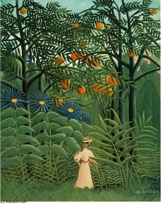 Order Oil Painting Replica Woman Walking in an Exotic Forest (Femme se prom by Henri Emilien Rousseau (1875-1933) | ArtsDot.com