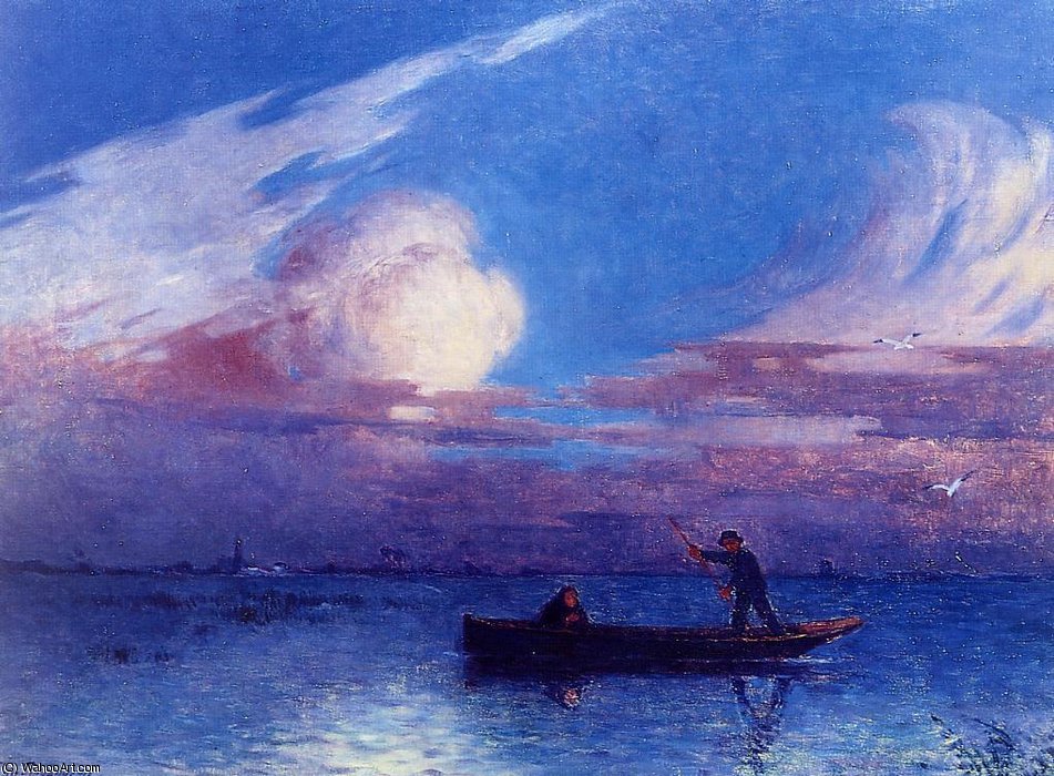 Order Oil Painting Replica Boating at Night in Briere by Ferdinand Du Puigaudeau (1864-1930, France) | ArtsDot.com