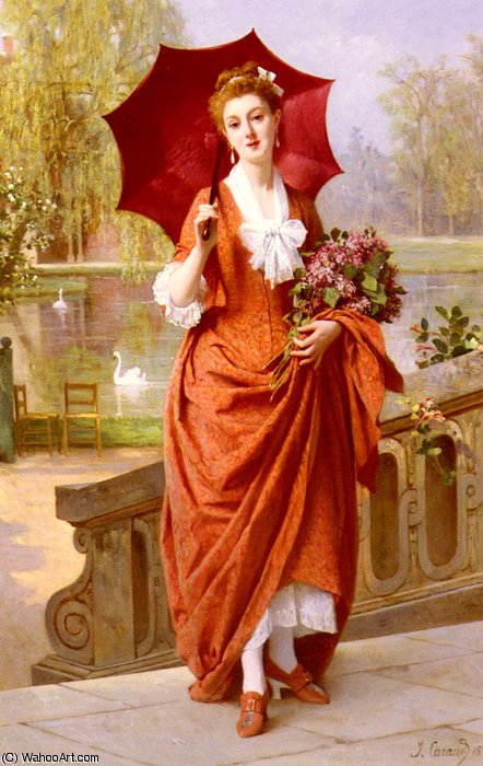 Order Oil Painting Replica The red parasol by Joseph Caraud (1821-1905, France) | ArtsDot.com