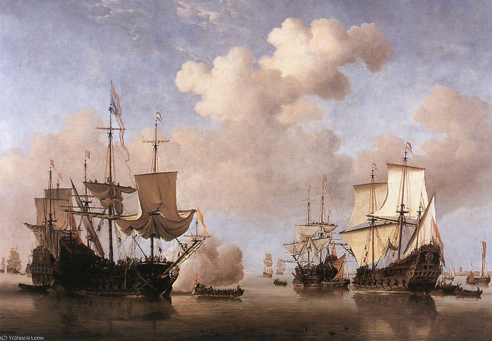 Order Art Reproductions Dutch Ships Coming to Anchor by Willem Van De Velde The Elder | ArtsDot.com