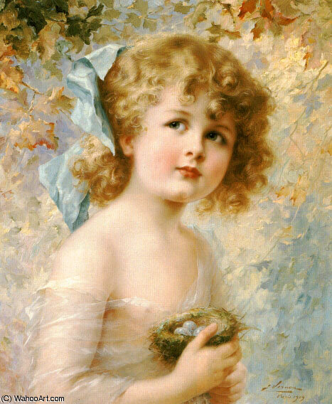 Order Paintings Reproductions Girl Holding a Nest by Emile Vernon (1872-1920, France) | ArtsDot.com