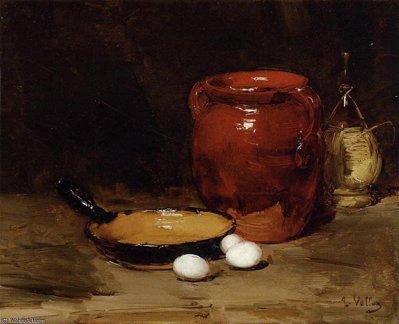 Order Art Reproductions Still Life with a Pen, Jug, Bottle and Eggs on a Table by Antoine Vollon (1833-1900, France) | ArtsDot.com