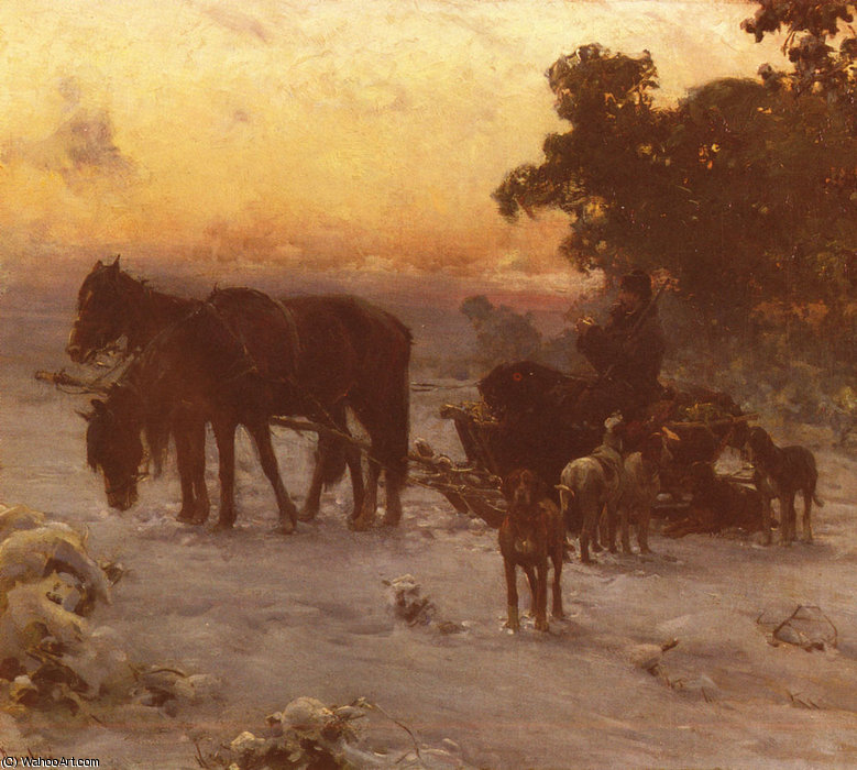 Order Oil Painting Replica A journey in winter by Alfred Wierusz Kowalski (1849-1915, Poland) | ArtsDot.com