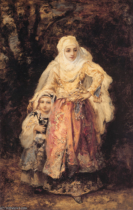 Buy Museum Art Reproductions Oriental Woman and Her Daughter by Narcisse Virgilio Diaz De La Pena (1807-1876, France) | ArtsDot.com