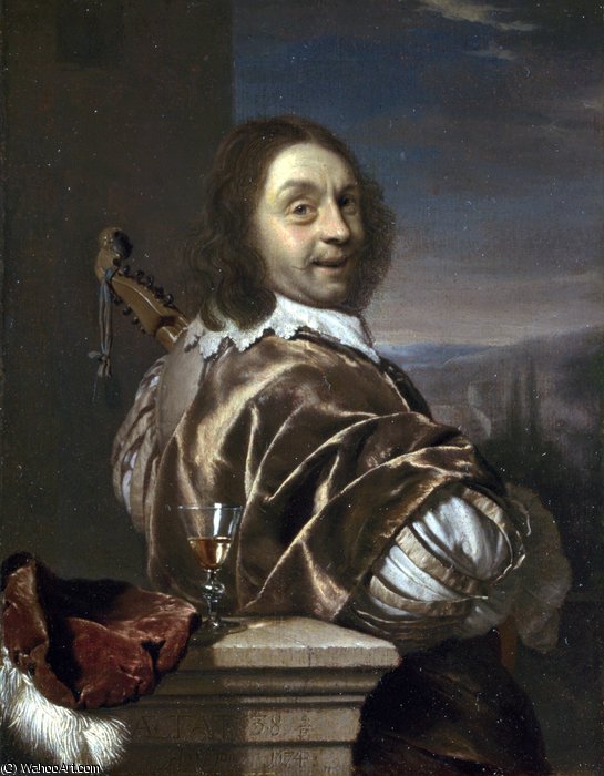 Order Oil Painting Replica Self Portrait of the Artist, with a Cittern by Frans Van Mieris (1635-1681, Netherlands) | ArtsDot.com