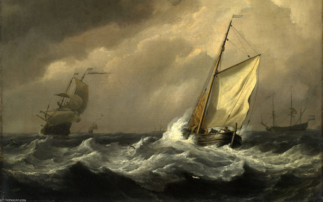 Order Art Reproductions A Small Dutch Vessel close-hauled in a Strong Breeze by Willem Van De Velde The Younger | ArtsDot.com