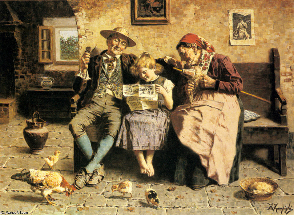 Order Oil Painting Replica Reading the News by Eugenio Zampighi (1859-1859, Italy) | ArtsDot.com