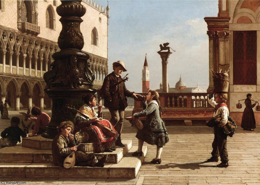 Order Artwork Replica Young Musicians in Piazza San Marco - Venice by Antonio Paoletti | ArtsDot.com