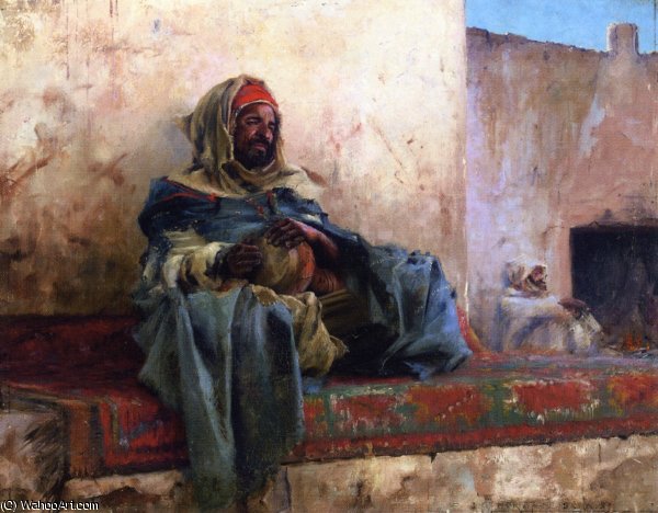 Order Paintings Reproductions Playing the Derbakeh - Biskra by Charles James Theriat (1851-1906, United States) | ArtsDot.com