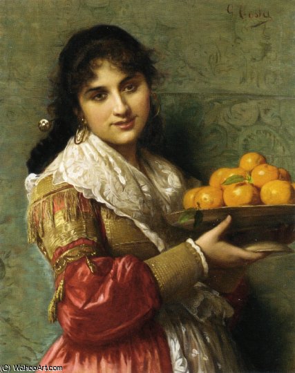 Buy Museum Art Reproductions A Young Italian Beauty with a Plate of Oranges by Giovanni Costa (1826-1903, Italy) | ArtsDot.com