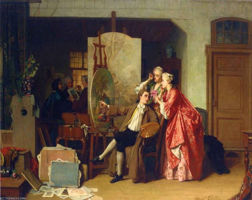 Order Art Reproductions A Visit to Watteau-s Studiio by Jean Carolus (1814-1897, Belgium) | ArtsDot.com