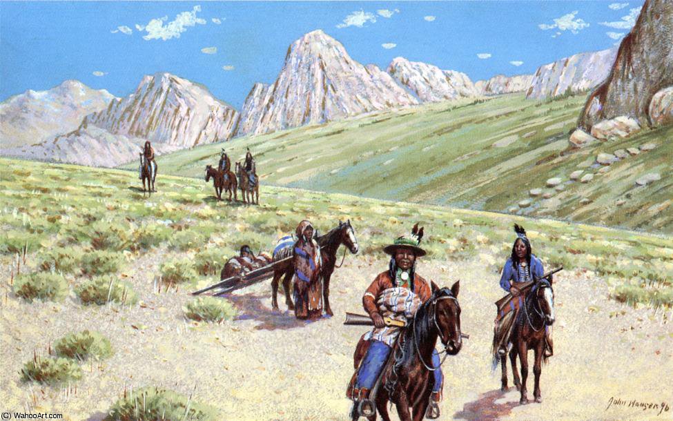 Order Art Reproductions Mountain Desert Trail (also known as Indian Scouts with Travois)- by John Hauser (1859-1913, United States) | ArtsDot.com