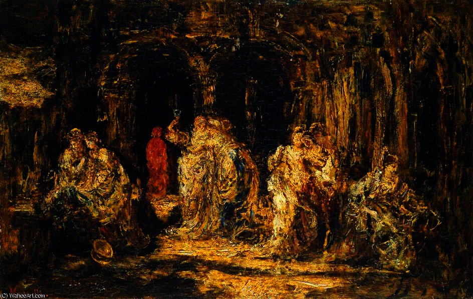 Buy Museum Art Reproductions In the Grotto by Adolphe Joseph Thomas Monticelli (1824-1886, France) | ArtsDot.com